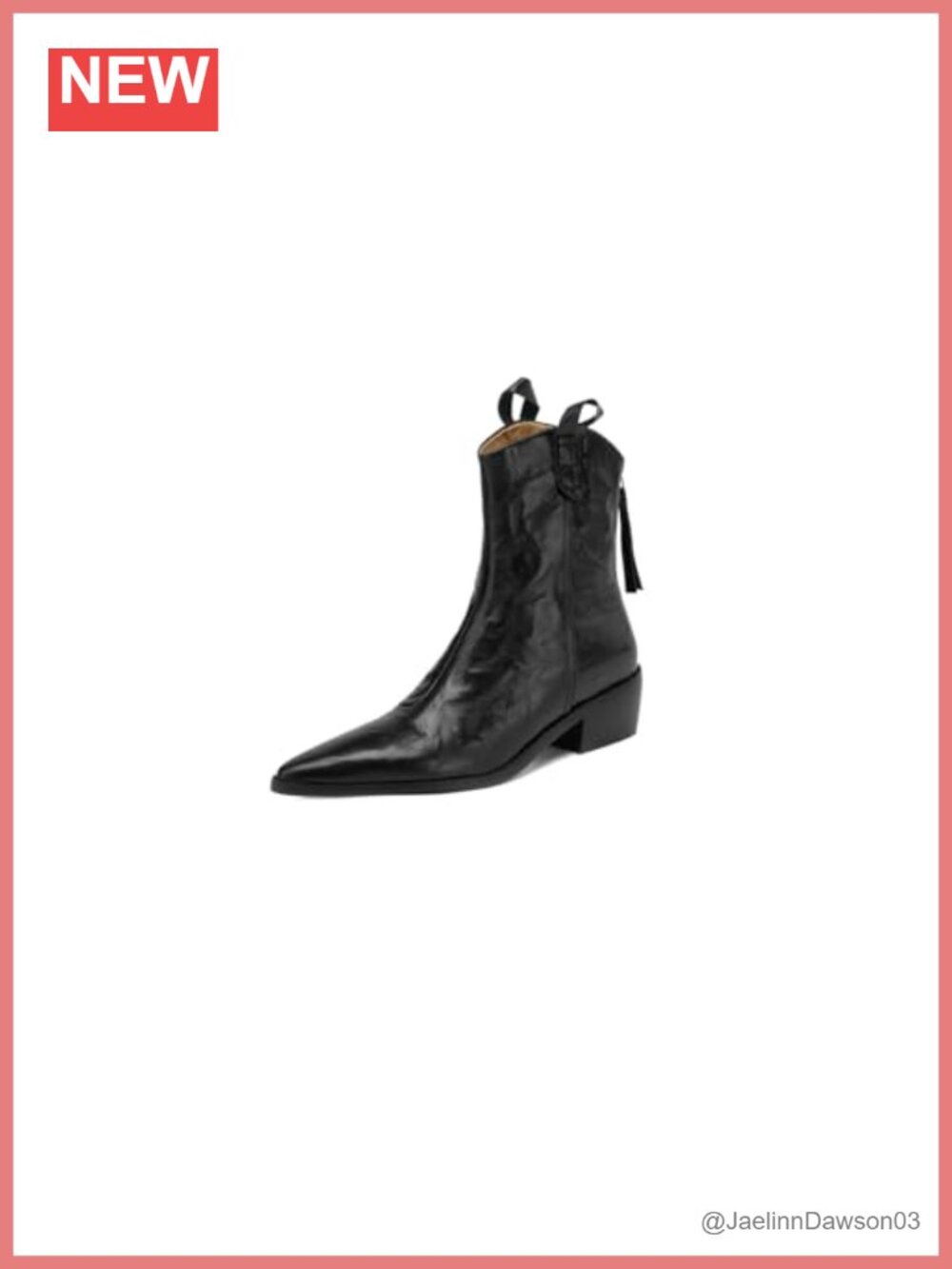 Genuine Leather Ankle Boots Pointed Toe Low Heel Zipper Women's Black Booties